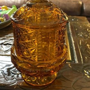 Vintage Indiana Glass Amber Glass Fairy Light.  Stars and Bars pattern.